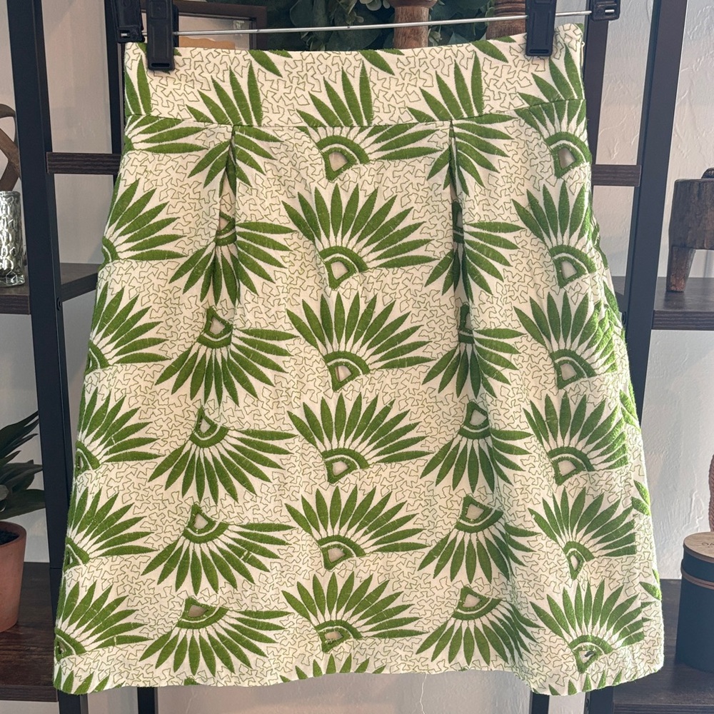 ANTONIO MELANI Green Fan-Print A-Line Skirt
